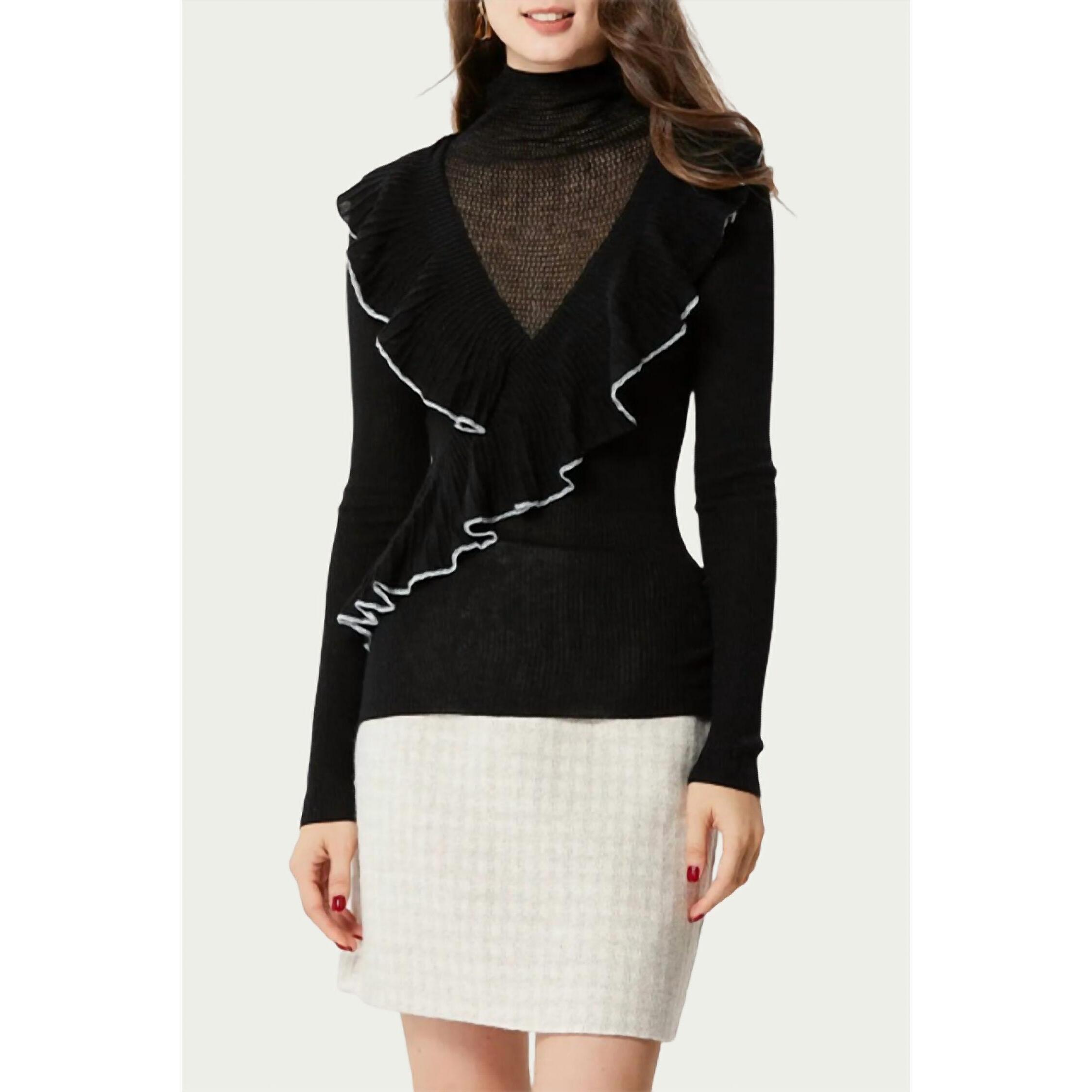 New Fangyan Calista Layered-Effect Ruffled Turtleneck Top In Black